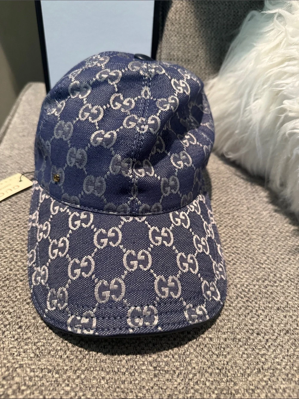 Gucci Blue and Beige GG Monogram Cap - Picture 1 of 7